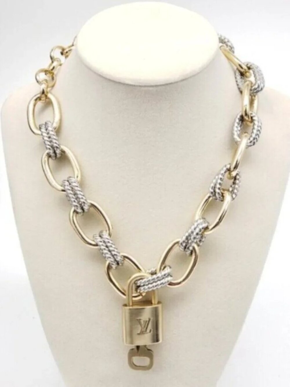 Authentic Louis Vuitton Gold Padlock w/ Unbranded Fashion Geometry Necklace - Picture 8 of 9